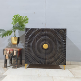 Indian Handmade Carved Solid Hard Wood French Legged Sideboard Black 80x40x80Cm